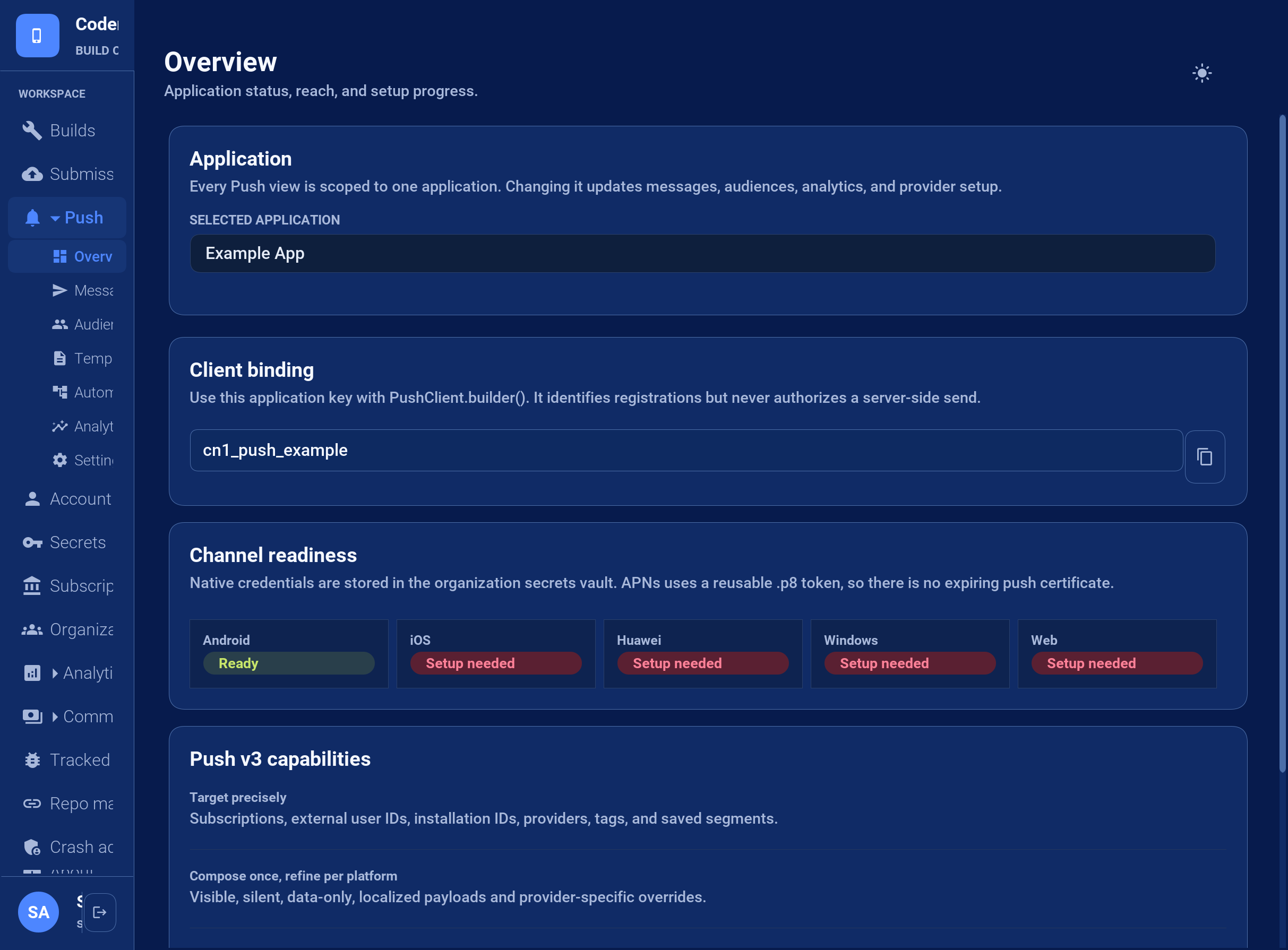 Push applications, environments, and operational state in the console